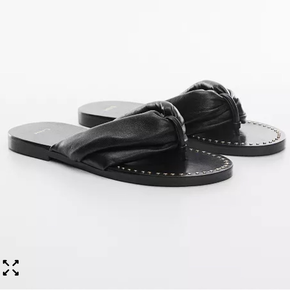 Mango Black Leather Studed Sandals Size 38